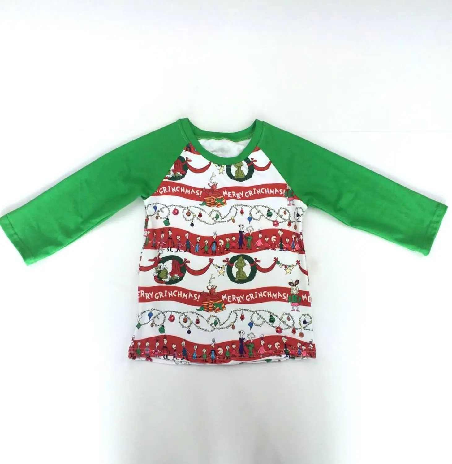 

Merry Christmas boy Xmas green sleeves raglan toddler kids fit shirts