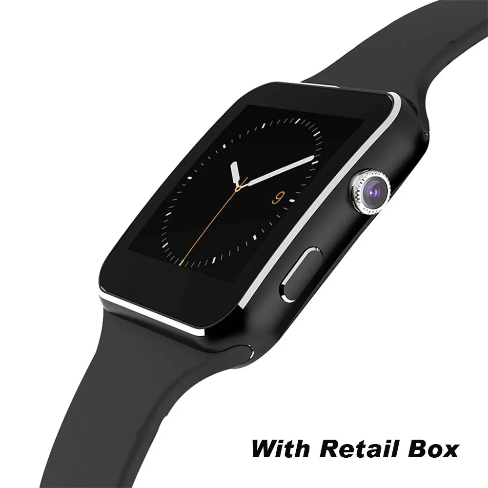 Новое поступление X6 Смарт часы с камерой сенсорный экран Поддержка SIM TF карта Bluetooth Smartwatch для iPhone Xiaomi Android телефон - Цвет: black with box