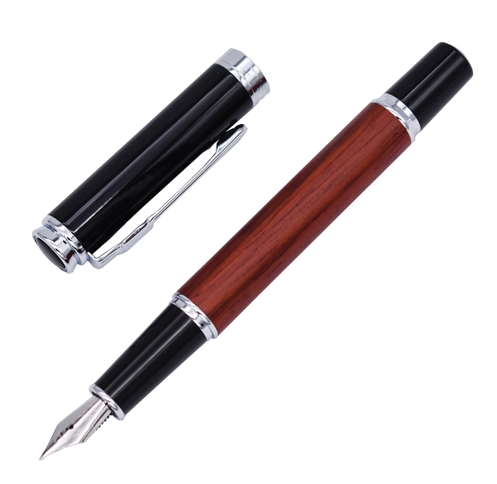 Jinhao Rosewood Fountain Pen Wooden Barrel Vintage Writing Signature Pen, Fine Nib 0.5-0.6 Size Business Office School Supplies