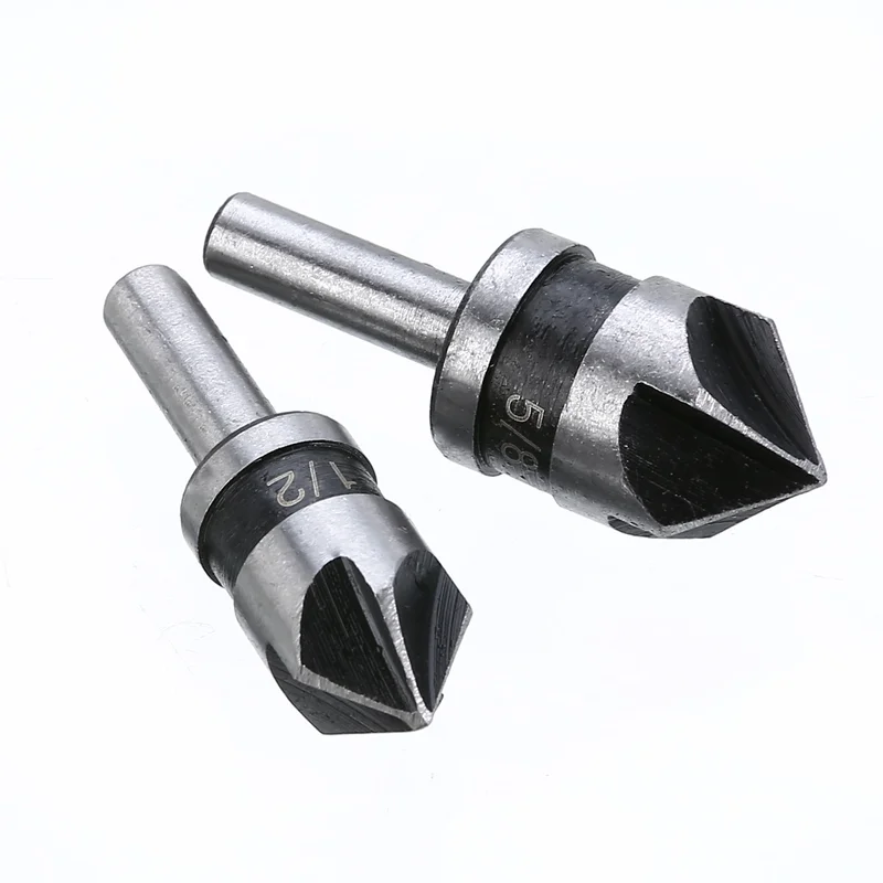 2pcs 5 Flute Countersink Drill Bit HSS 82 Degree Point Angle Chamfer Chamfering Cutter 1/4