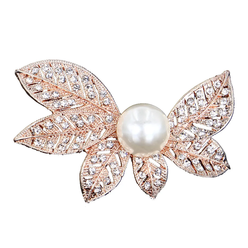 

DISHRANKorean version of Rhinestone Rose Golden Leaf Brooch Pins Women can wear brooches to customize jewelry brochures