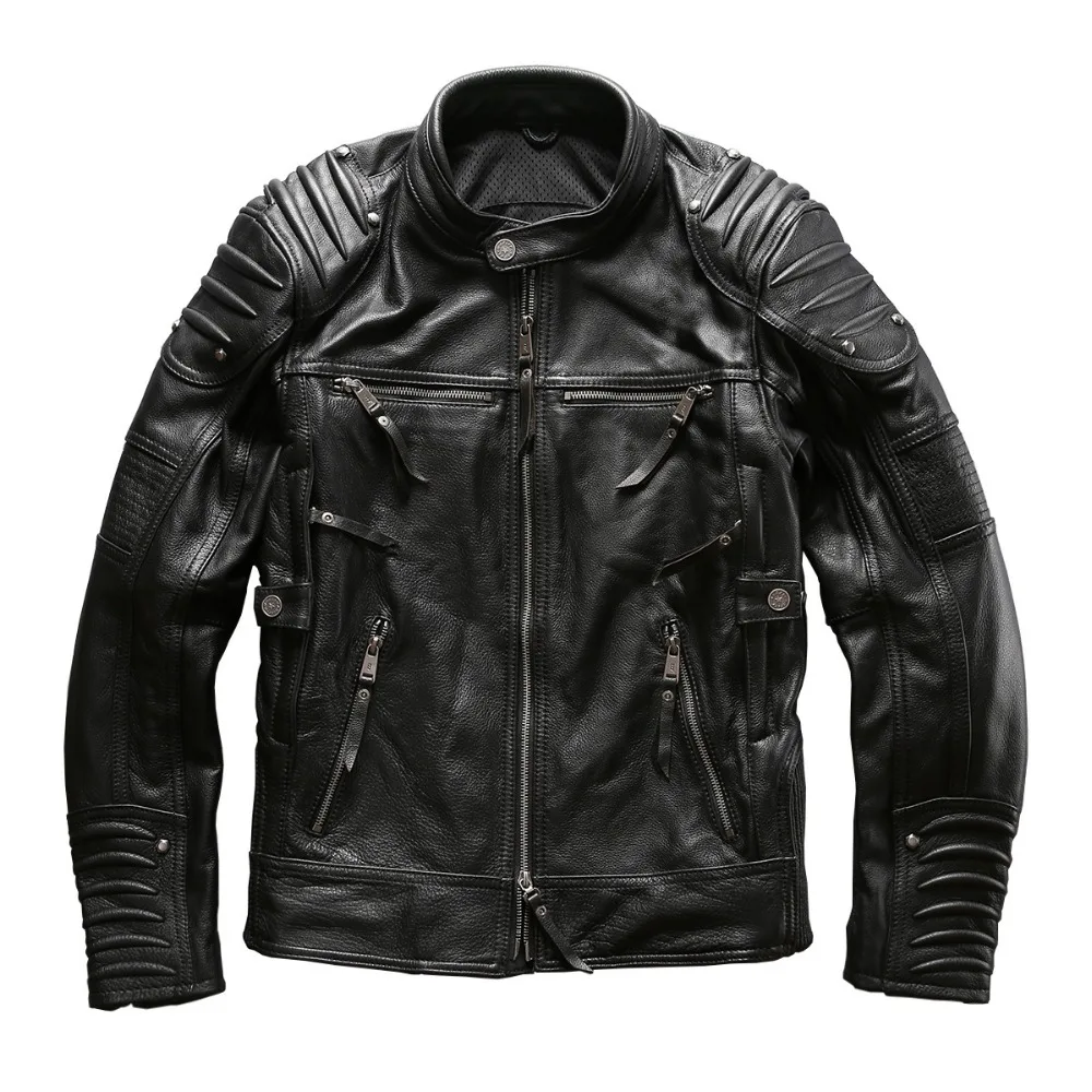 

HA-101 european big size high quality super genuine cow leather motor rider jacket mens big size cowhide leather jacket