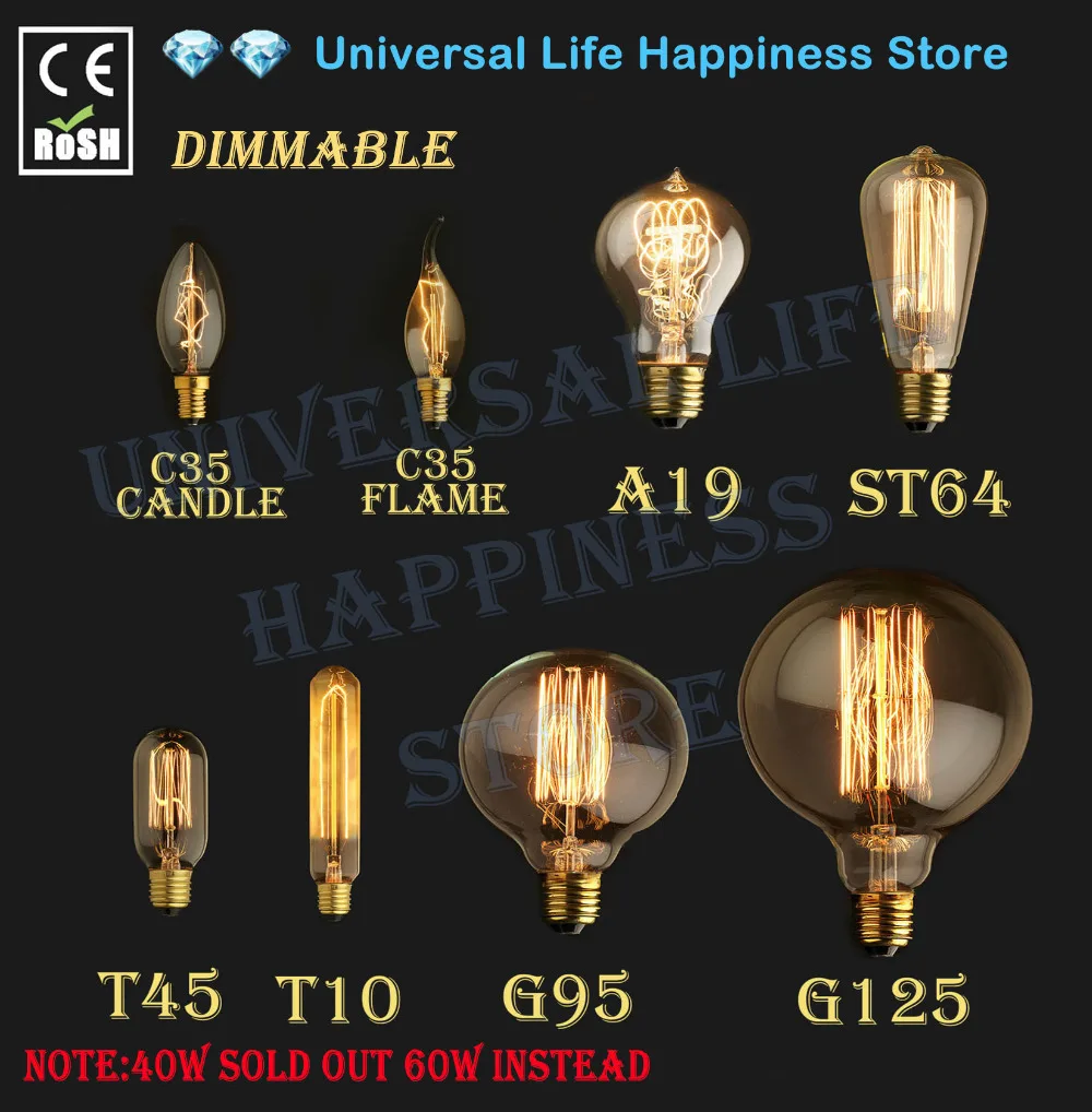 Лампа Эдисона E27 110 В 220 G125 G95 ST64 T45 A19 T10 60 Вт 40 Вт|light bulb e27|antique retroedison style |