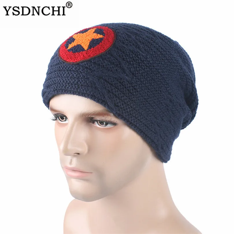 YSDNCHI звезда шаблон Gorros Мужская зимняя шапка Мужская Skullies шапка Protuct уха вязаные высококачественные шерстяные шапки теплые шапки