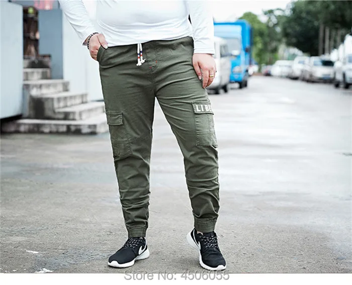 Мужские спортивные штаны для бега, мужские брюки-карго s Cargo Erkek Pantolon Homme, хлопковые комбинезоны 5XL 6XL 8XL, черные рабочие брюки - Цвет: Армейский зеленый