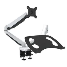 2-in-1 Full Motion Desktop Mount Gas Spring Laptop Holder +Monitor Holder Dual Arm With USB Port Audio and Headset Jack GM224U-D