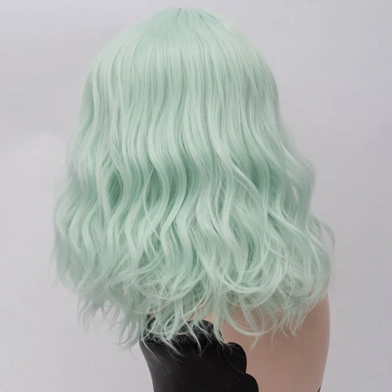 MSI Wigs два тона Короткие Косплей парики для женщин розовый белый волнистые Ombre парик с челкой Фиолетовый Омбре натуральные синтетические волосы парики - Цвет: white green