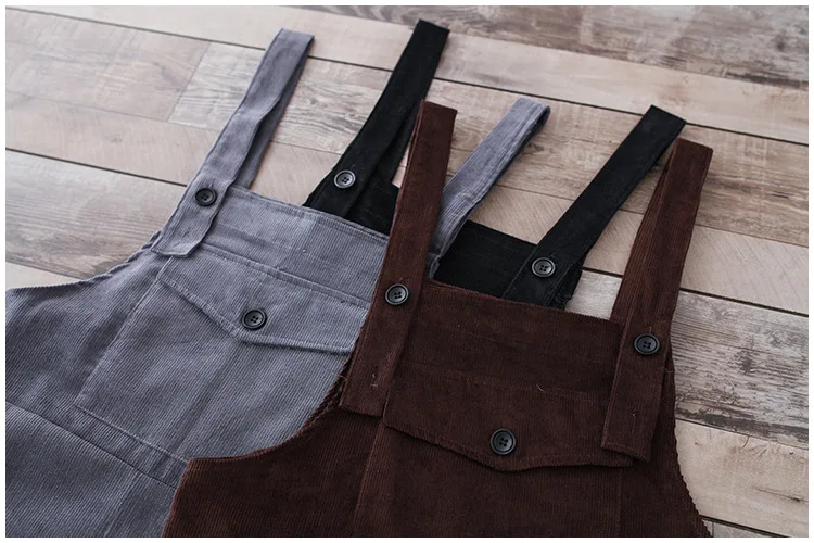Women's Jumpsuit Belt Pants Pocket black Spring New Corduroy Trousers Carts Loose Size See And Literary College Large Casual Windy gray f6654