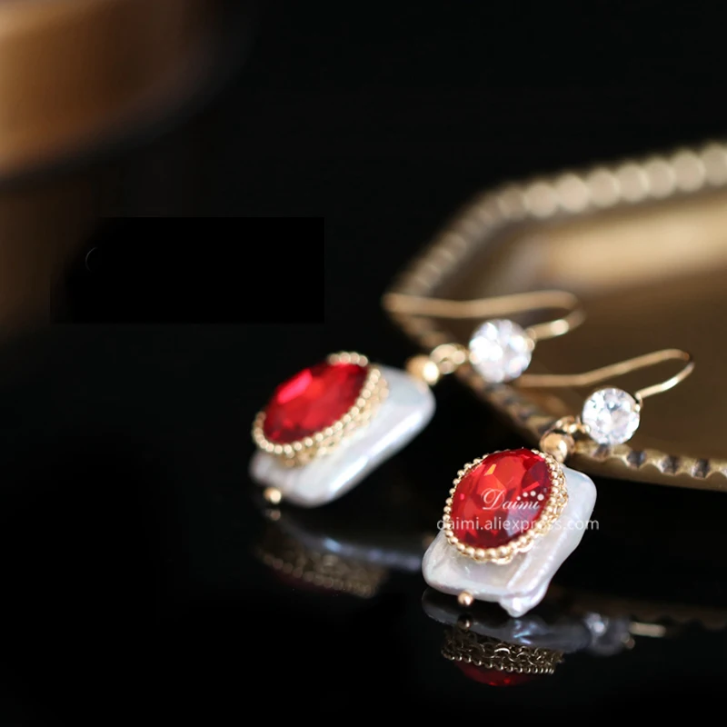 

DMEFP394 Square Pearl Dangle Earrings Handmade Designer Jewelry Freshwater Pearl Drop Earrings