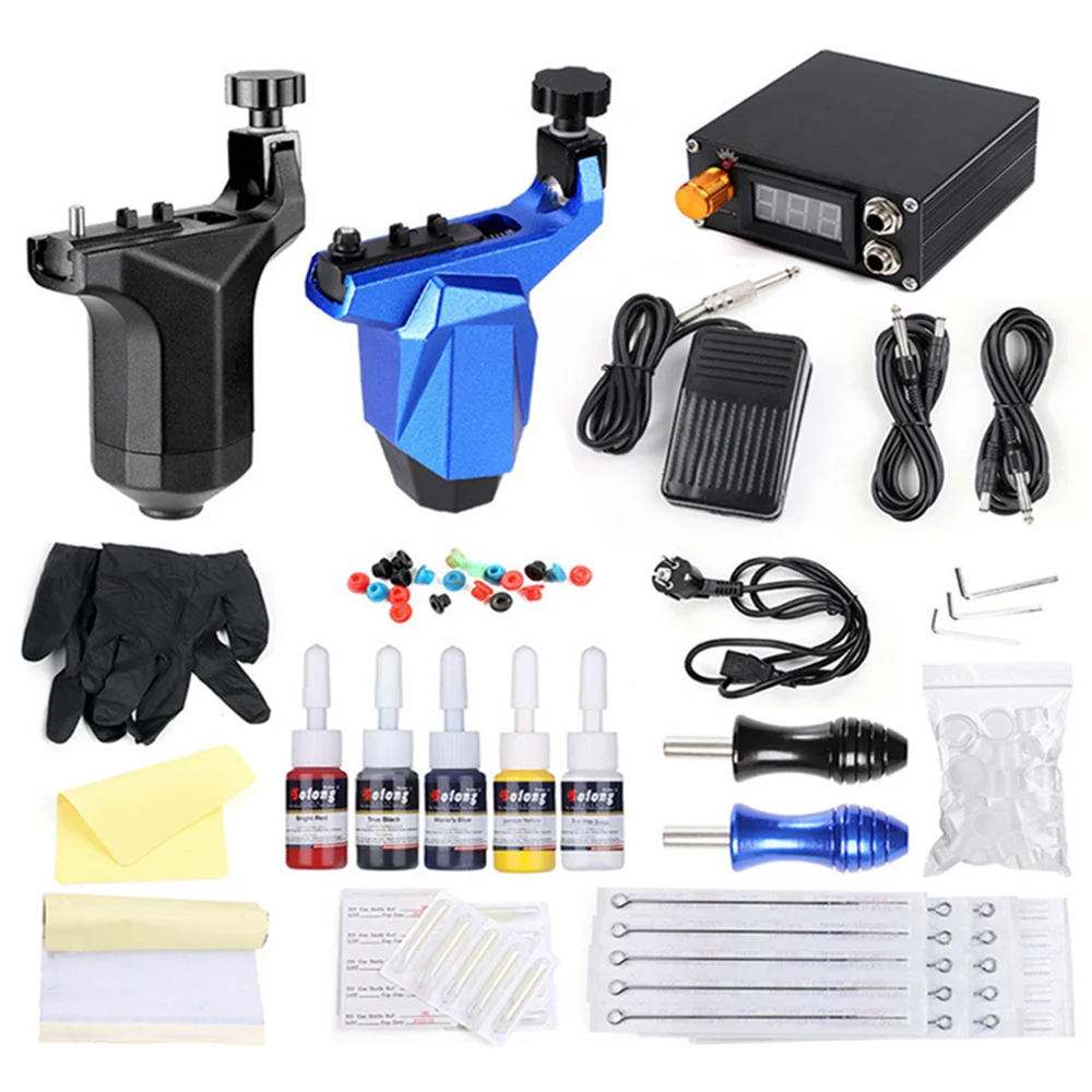 

Complete Body Art Tattoo Kit 2 Pro Rotary Motor Tatto Machine Guns Ink Set Power Supply Foot Pedal Needles Grips Tips Beginner