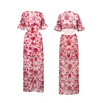 

Girls Women Bohemia Beach Dress Slim Sexy Deep V Neck Backless Dress Flowers Printed Dress for Vacation Spring Summer Vestidos