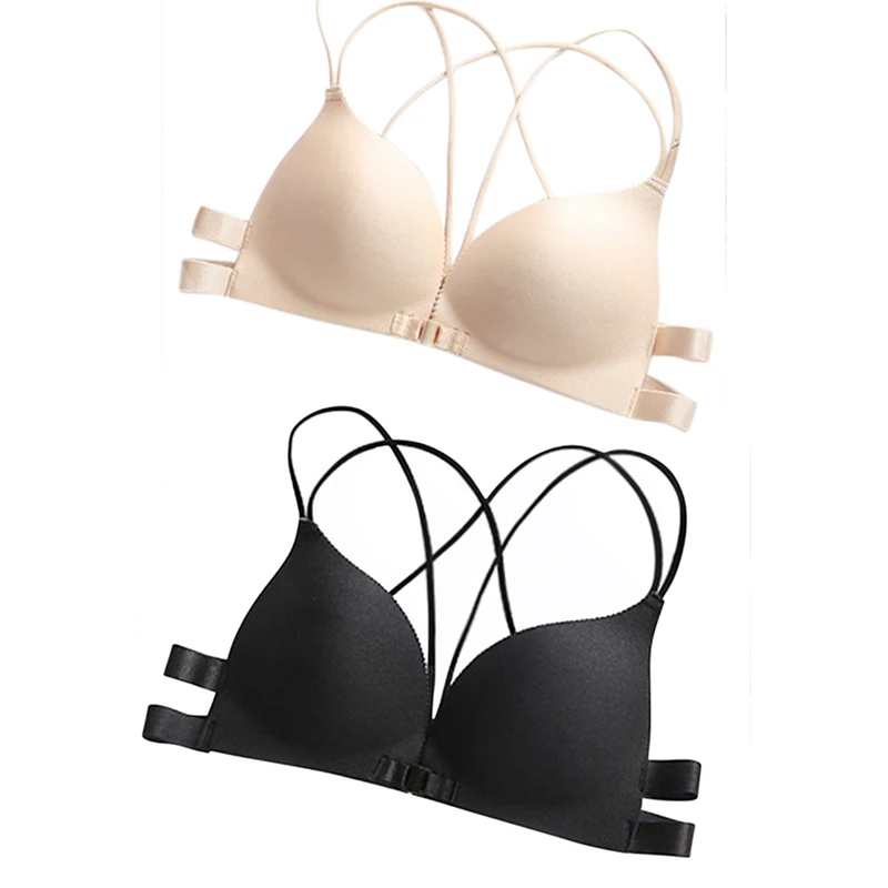 

New Style Women Sexy Lingerie Plus Size Crochet Cross-back Back Front Buckle Bra Push-up Crop Top Women Underwear Top Tracksuit