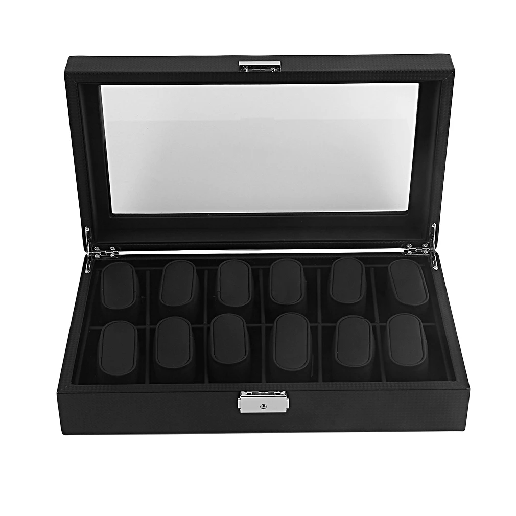 

12 Slots Carbon Fiber Design Jewelry Display Watch Box Case Professional Holder Organizer for Clock Jewelry Boxes High-Grade
