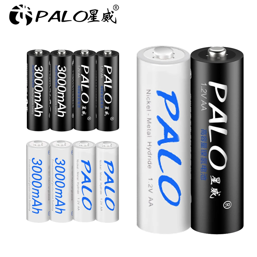  Аккумуляторная батарея PALO 4/8 шт., Ni-MH, 3000 мА/ч, 1,2 В, 2 А, батарейки AA + 2 футляра для хранения батарей 