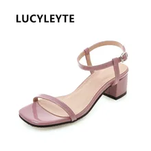 2019 summer sexy open toe women's sandals feet bare buckle square head patent leather shoes rubber soles with women's sandals