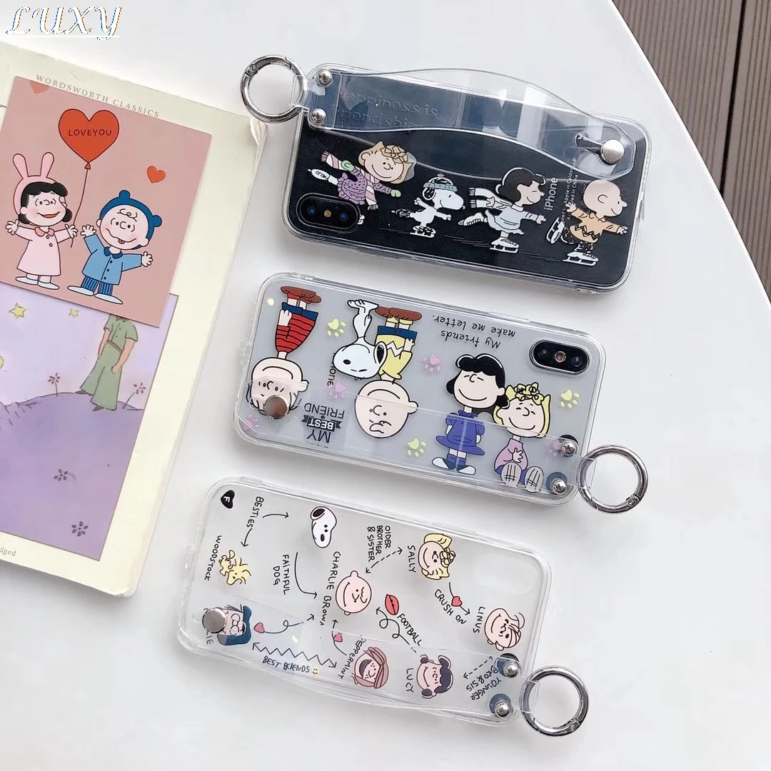 

Hot Japan cute Peanut Cartoon Charlie Brown Stand wristband case for iphone x xs max xr 7 8 6 s plus clear bracket cover coque