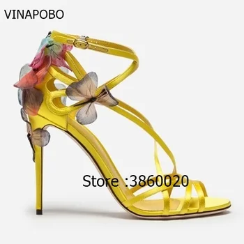 

New Sexy Open Toe Silk Strappy Gladiator Sandals Women dreamy Butterfly High Heel Shoes Party Summer Shoes Sandalias mujer 2018