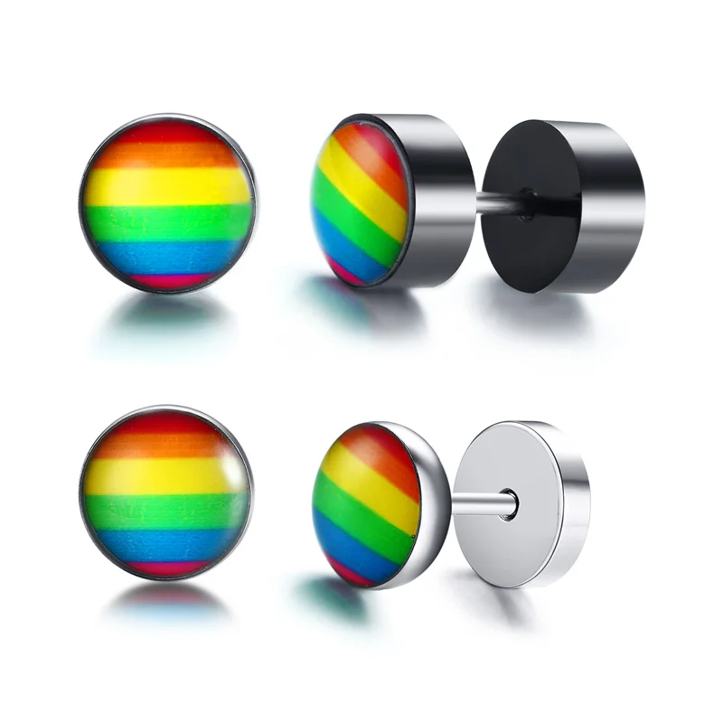 

Stylish Gay Pride Rainbow Stud Earrings for Men and Women Stainless Steel Screw Earrings Punk Jewelry Accessories