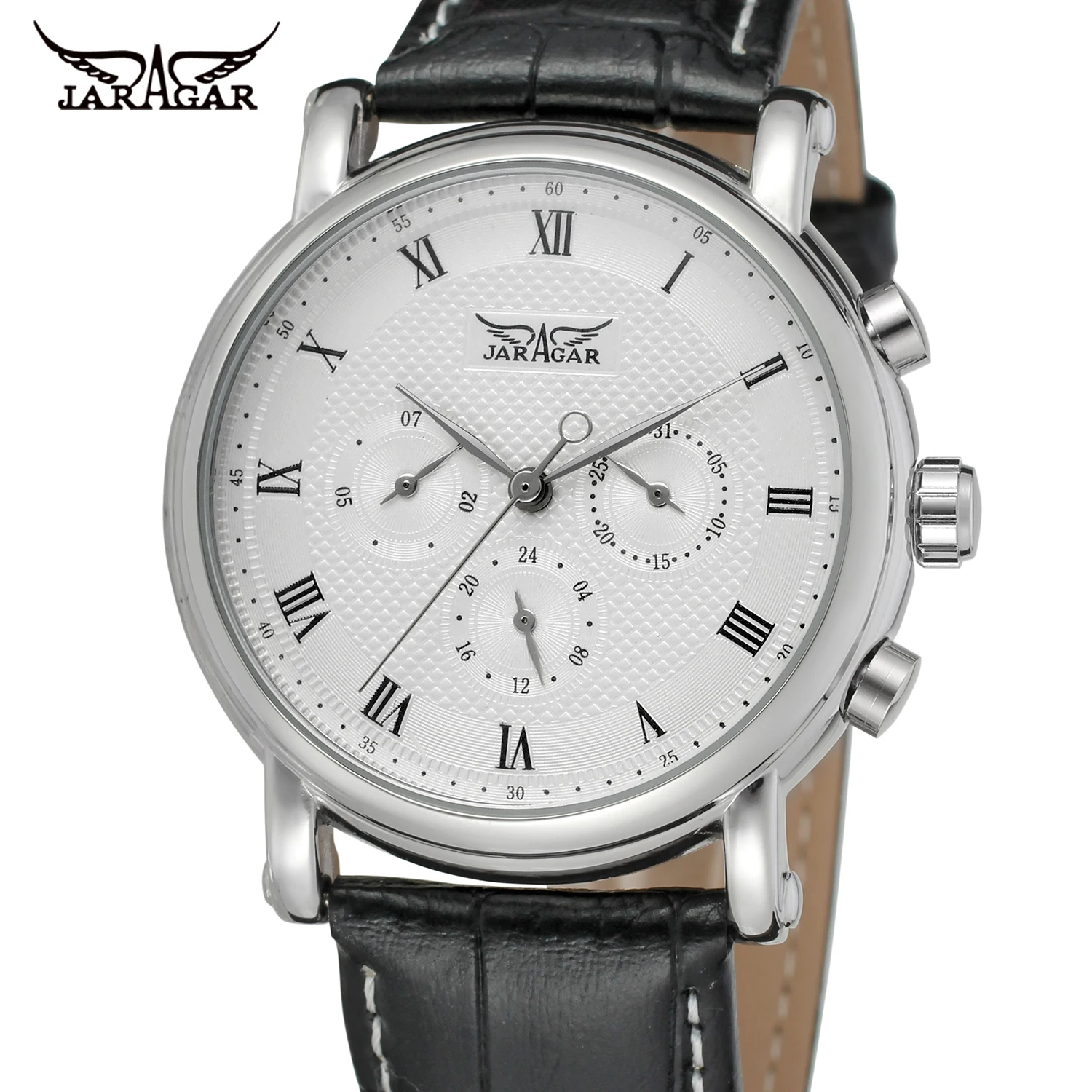 Fashion Jaragar Top Brand Luxury Automatic Mechanical Self-wind 24 Hour Week Date Solid Roman Index Dial Pu Leather Men Watch | Наручные