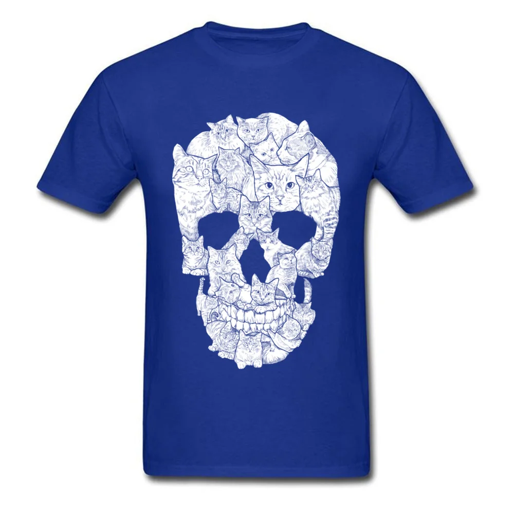 Sketchy Cat Skull NEW YEAR DAY 100% Cotton O Neck Tops Tees Short Sleeve Summer Tee Shirt Hip Hop Printing T Shirt Sketchy Cat Skull blue