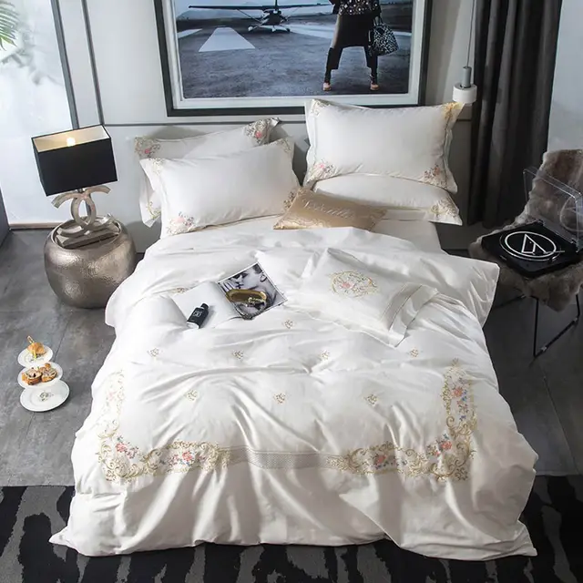 2018 Luxury Light Grey European Duvet Cover Set Embroidery Egyptian