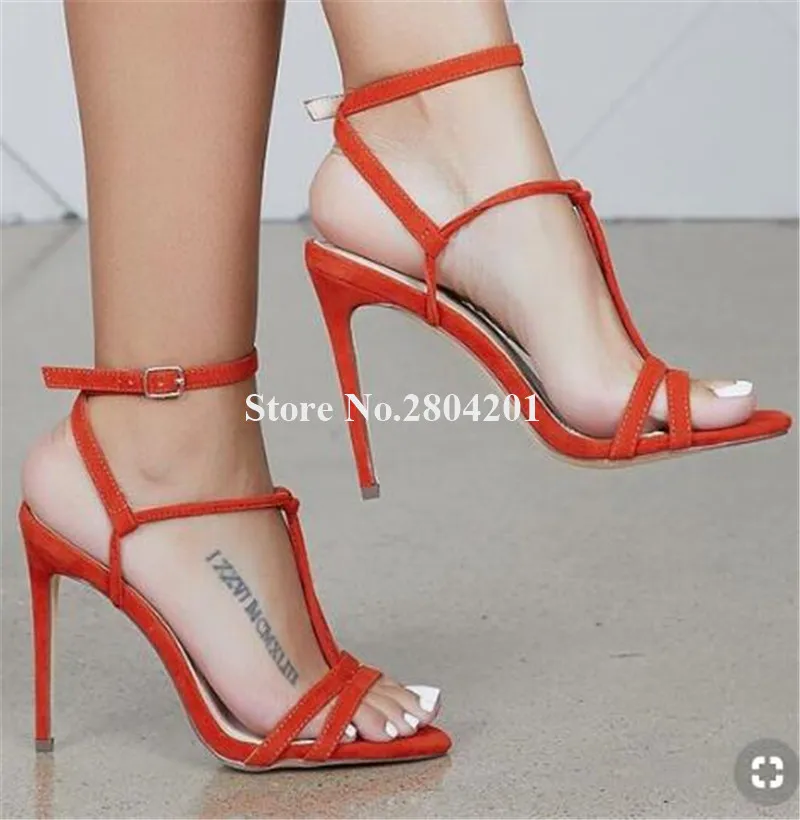 

High Quality Suede Leather Open Toe Stiletto Heel Sandals Strap Cross Red Green Black High Heel Sandals Dress Heels Shoes