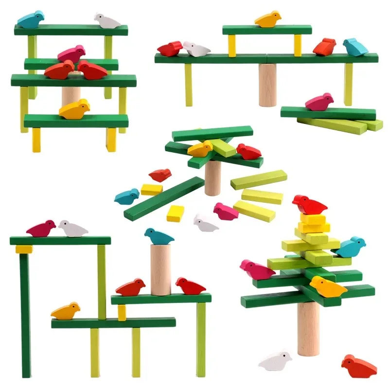 

Baby Montessori Develope Toy Educational Balancing Blocks Wooden Birds Toy Kids Balance Interactive Game Block Gift For Children