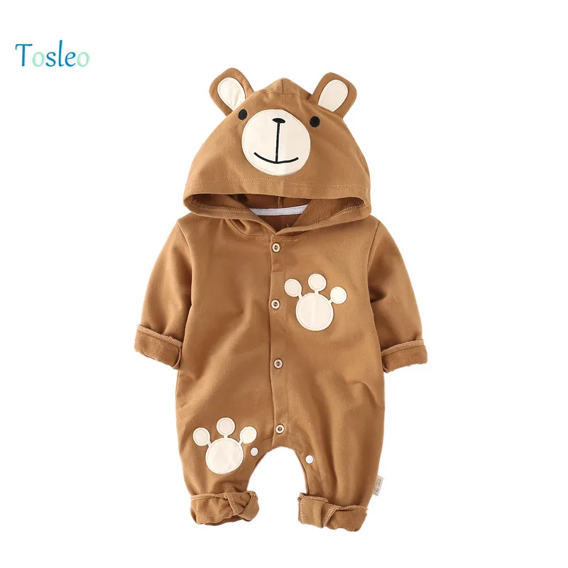 

2018 Tosleo Baby Rompers Bear Hooded Paw Printed Lovely Overall Toddler Spring Clothing Lovely Boys and Girls Clothes Brown Blue