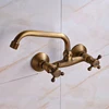 Wall Mounted Bathroom Kitchen Faucet Dual Handle Brass Antique Hot and Cold Water Tap 360 Swivel Long Spout Kitchen Mixer Tap ► Photo 3/6