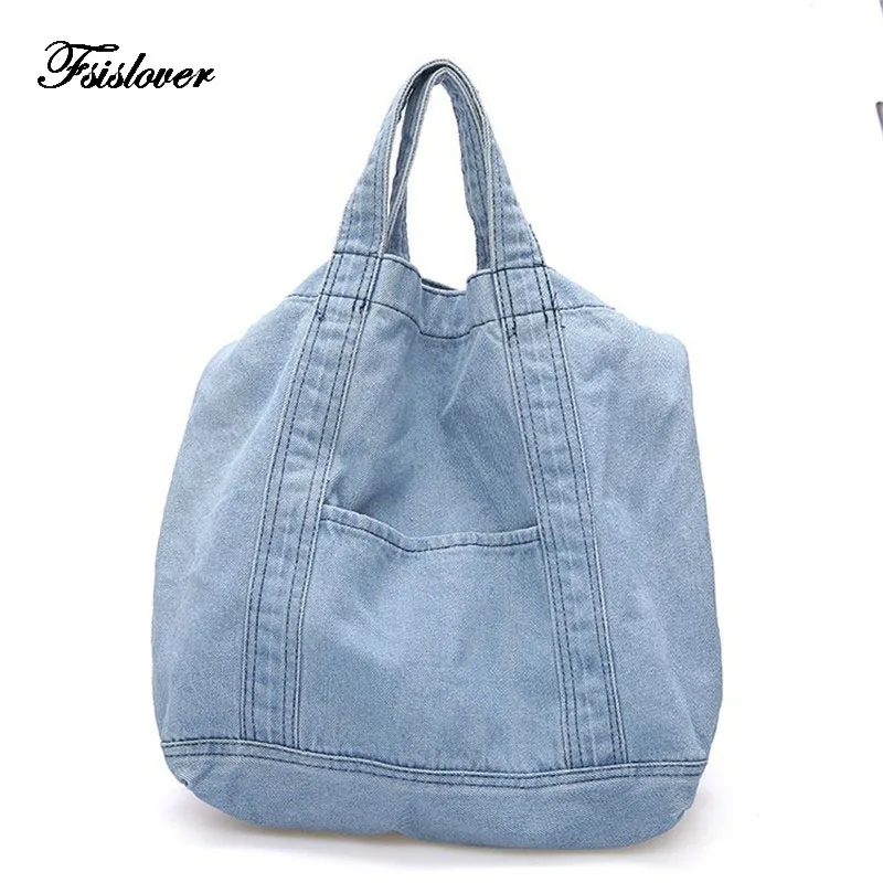 

Women Canvas Shoulder Bag Huge High Capacity Denim Ladies Shopping Bag Feminina Simple Foldable Reusable Handbag Tote Beach Bag