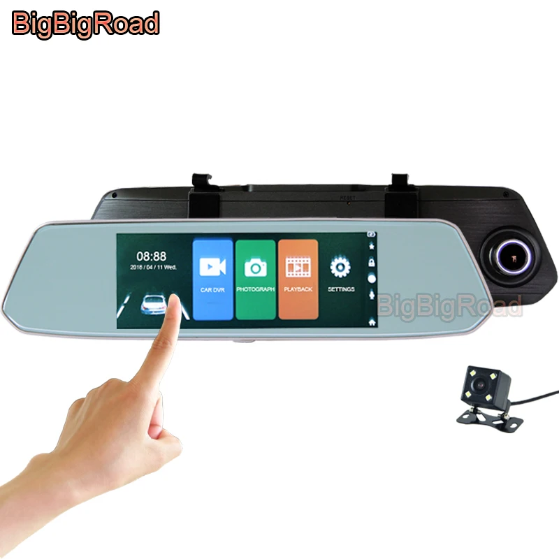 

BigBigRoad For Honda Civic CRV CR-V City Fit Accord Jazz HRV HR-V Car DVR Video Recorder 7 Inch IPS Touch Screen RearView Mirror