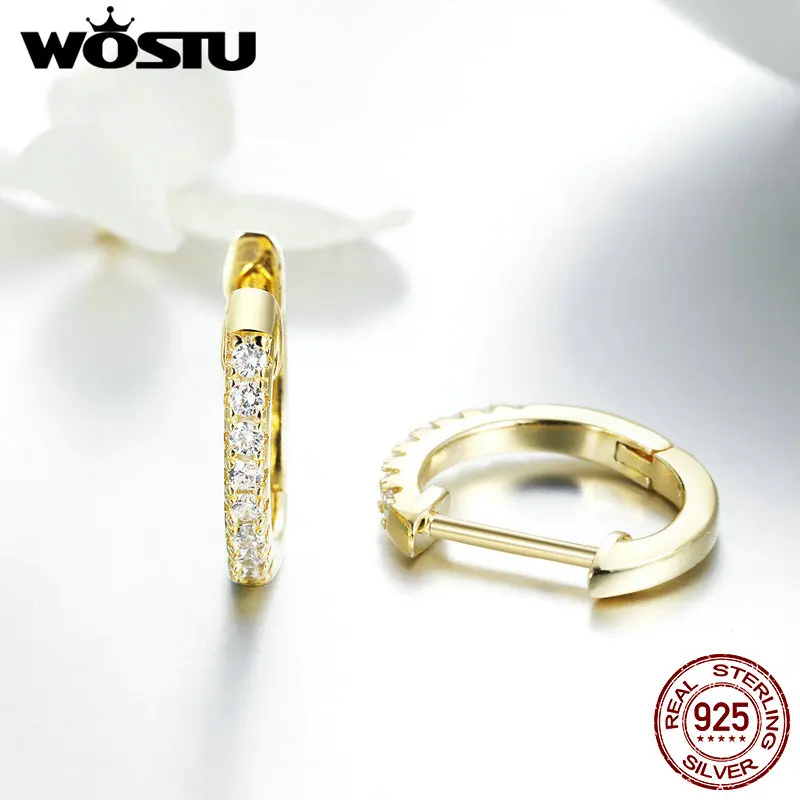 WOSTU Authentische 925 Sterling Silber & Gold Farbe Kleine Kreis Hoop Ohrringe Für Frauen Geburtstag Mode Edlen Schmuck Geschenk FIE498