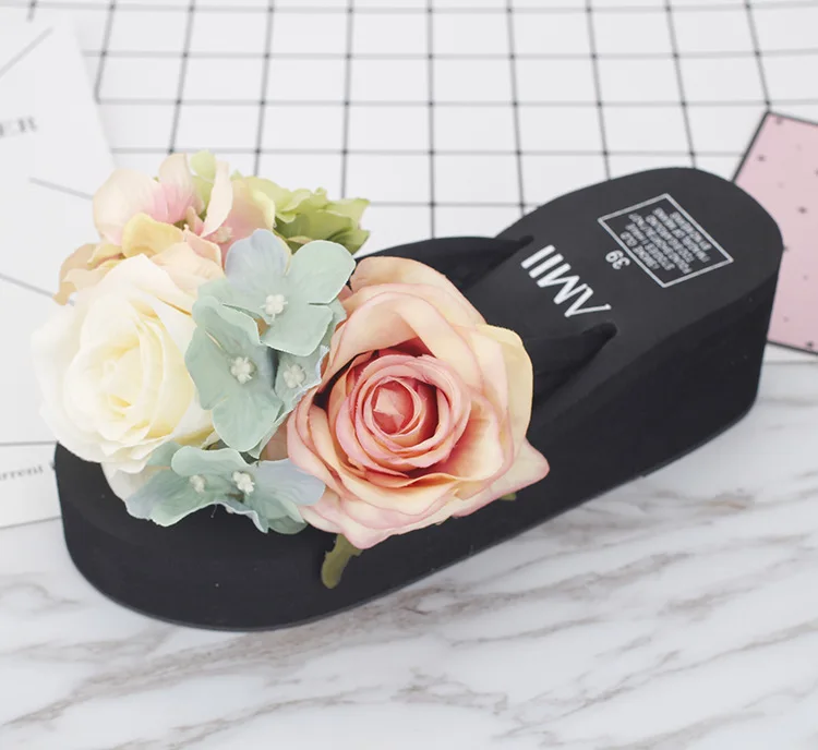 2017 Women Summer Flip Flops Cause Slippers Beautiful Flowers Female High Heel Cheap Platform Beach Shoes Online53
