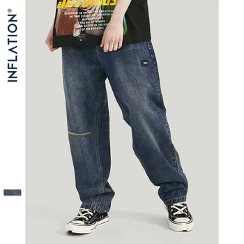 

INFLATION 2020 Autumn Winter Casual Denim Jeans Men Streetwear Jeans Pants Ruched Blue Color Loose Jeans Pants 93348w