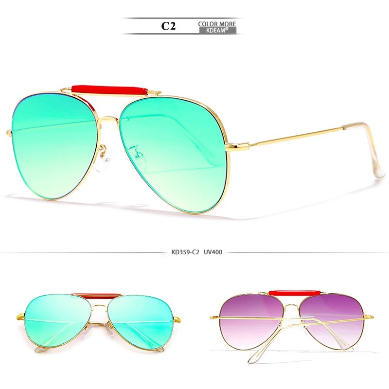 Шикарные солнцезащитные очки с плоским верхом, мужские солнцезащитные очки с двойным мостом, женские Золотые Зеркальные Солнцезащитные очки KDEAM - Цвет линз: C2