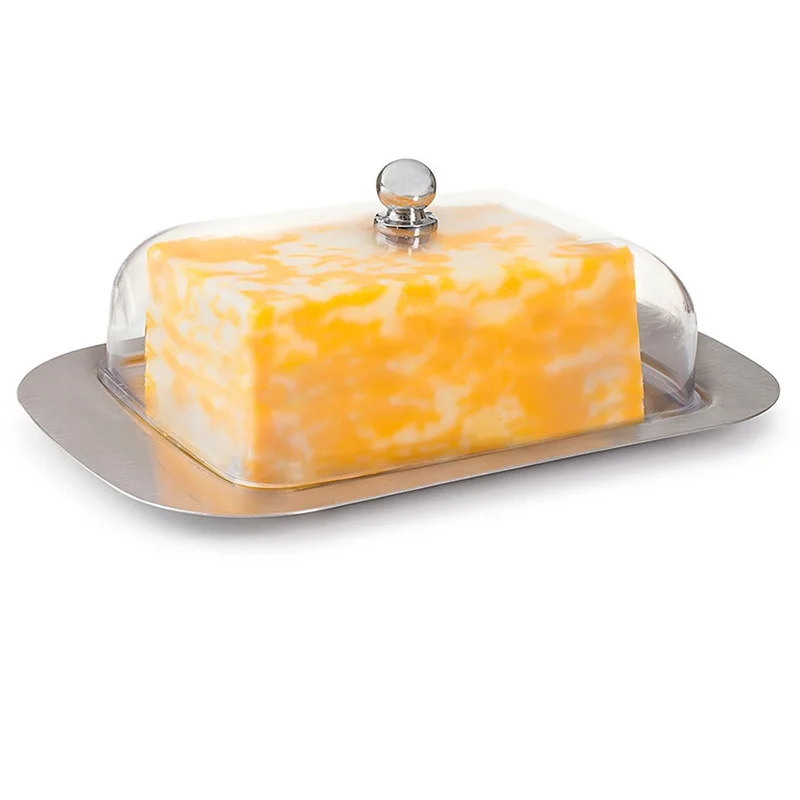 

Stainless Steel Butter Dish Box Container Cheese Server Storage Keeper Tray with See-through Acrylic Easy Lid With Lid Kitchen A