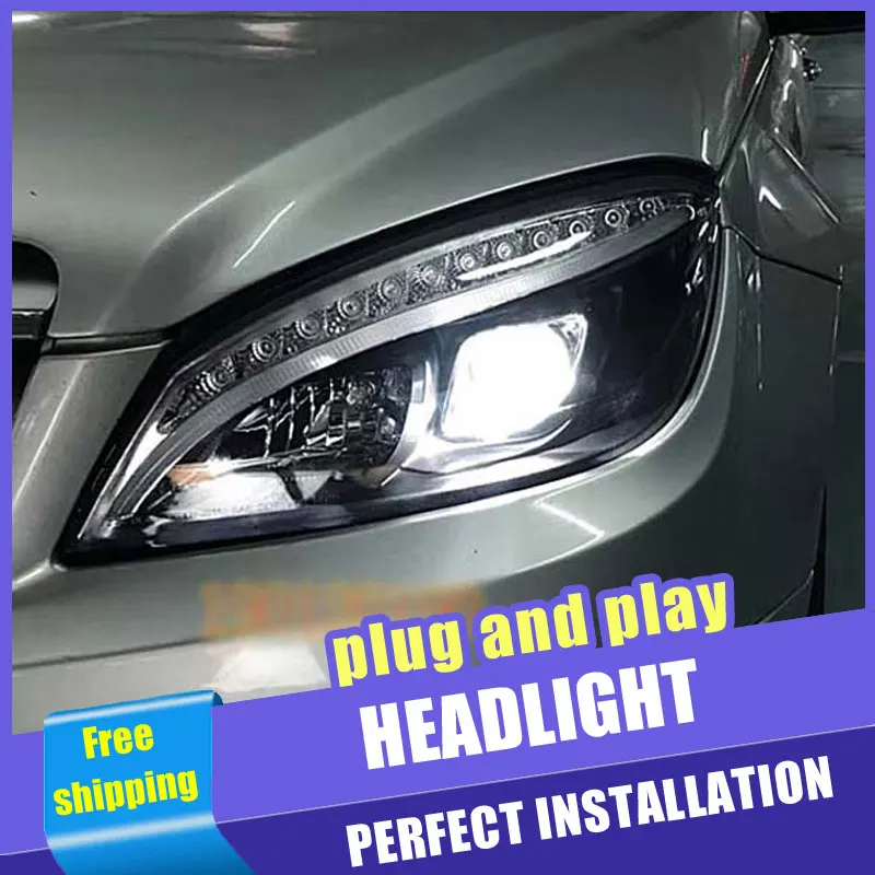 Günstig 2PCS Auto Stil LED scheinwerfer für Benz W204 2007 2011 für W204 kopf lampe LED Objektiv Doppel Strahl h7 HID Xenon bi xenon objektiv