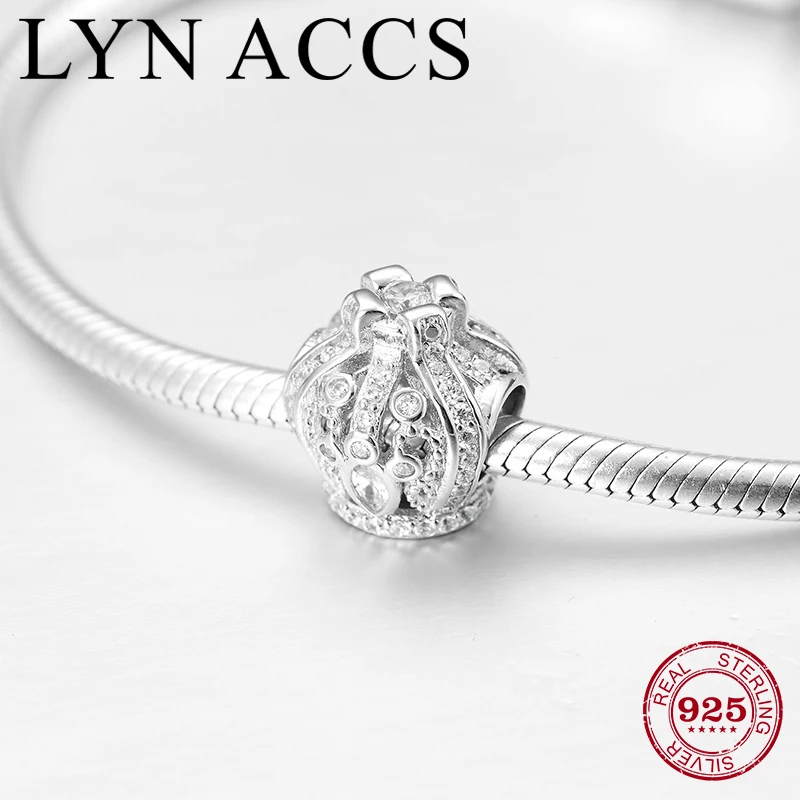 

925 Sterling Silver fashion luxury imperial crown clear CZ fine beads DIY Jewelry making Fit Original Pandora Charm Bracelet