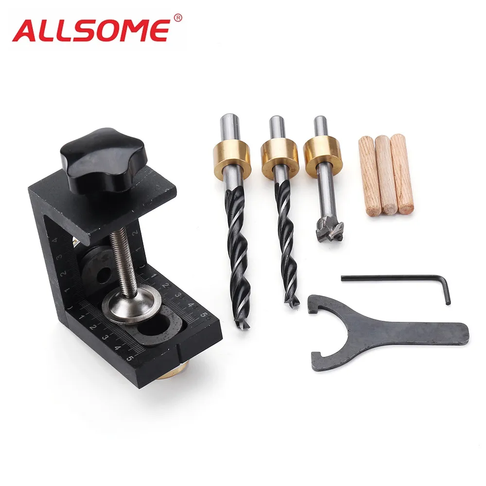 

ALLSOME Woodworking Pocket Hole Locate Punch Jig Kit Step Drilling Bit Wood Tools Set HT2272