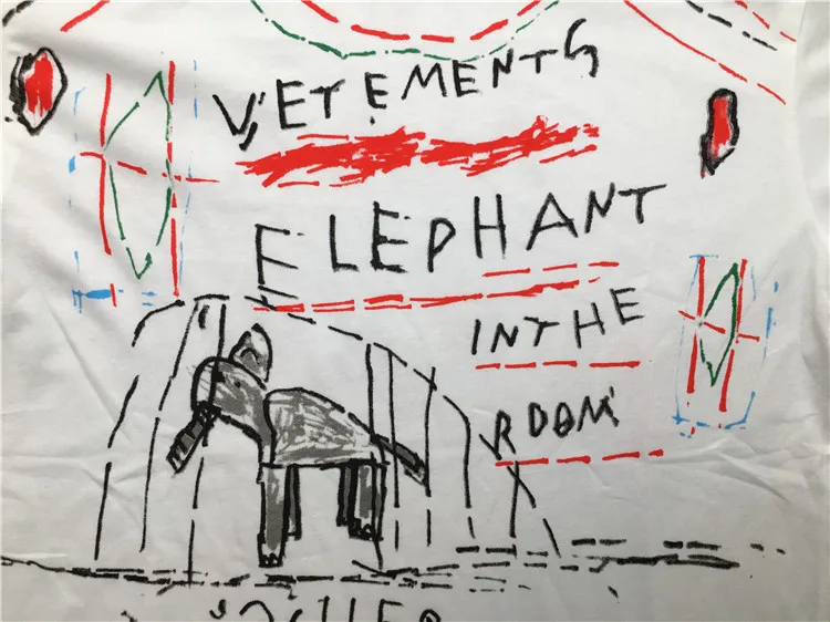 Новинка, футболки ETEMENTS Elephant Graffiti, футболки, хип-хоп скейтборд, уличная мода, хлопковые футболки, топ kenye s-xxl