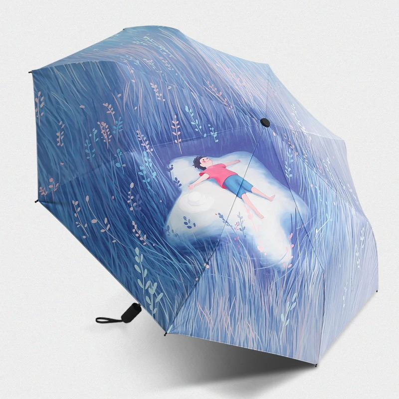 Новый творческий мультфильм зонтик дождь для женщин ветрозащитный складной Зонты ветрозащитный черное покрытие анти защита от