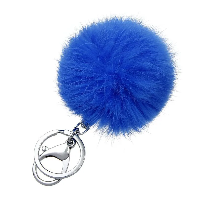 Hot selling gift fur ball key chain blue colors 8CM ball fur pom