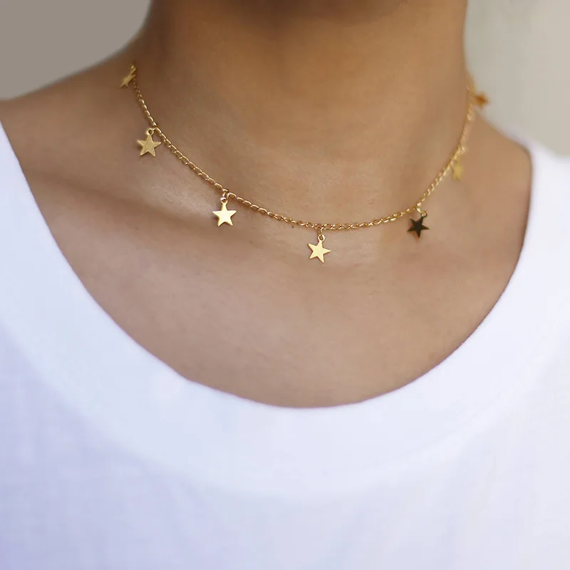 

Simple Delicate Stars Pendant Necklace Gold Silver Color Necklaces for Women Collier 2018 Fashion Jewelry