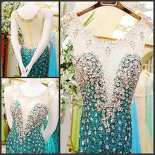 Luxus 2016 Auf verkauf Elegante Meerjungfrau Backless Pailletten Strass Blau abendkleid Formales Langes Frauen Prom Kleider
