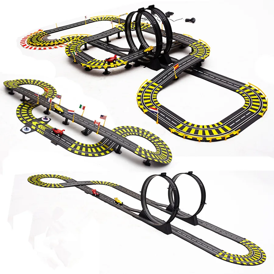 1:43 ad alta velocità Pista A due strati Spirale Ferroviario Montagne Russe Giocattolo diy assemblato rc elettrico ferroviario auto racing game toys per bambini