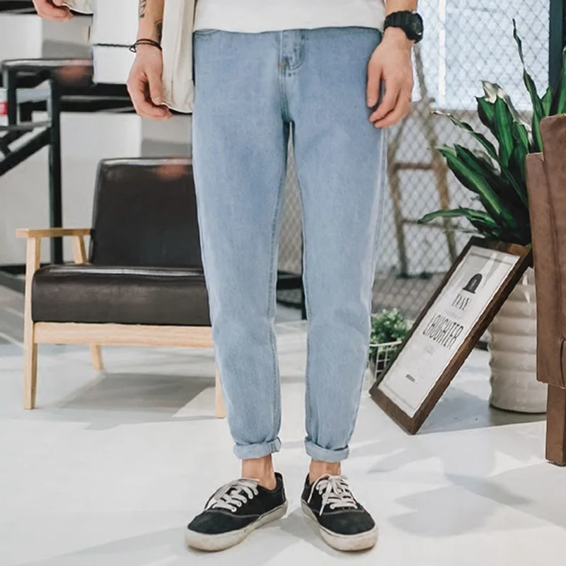 Мода, весенне-осенние цветные джинсы-светильник, свободные штаны для молодых мужчин, хип-хоп шаровары, джинсовые ковбойские джинсы до щиколотки - Цвет: light blue