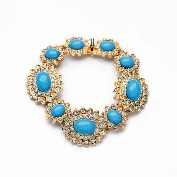 

Handmade Beautiful Women Charm Bangles 2014 Resin Glass Zinc Alloy Blue Gem Glass Stone Gorgeous Daisy Bracelet