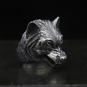 

MetJakt Punk Cool Men's Ring & Ferocious Wolf Head Ring Solid S925 Sterling Silver Ring for Men Unique Thai Silver Jewelry