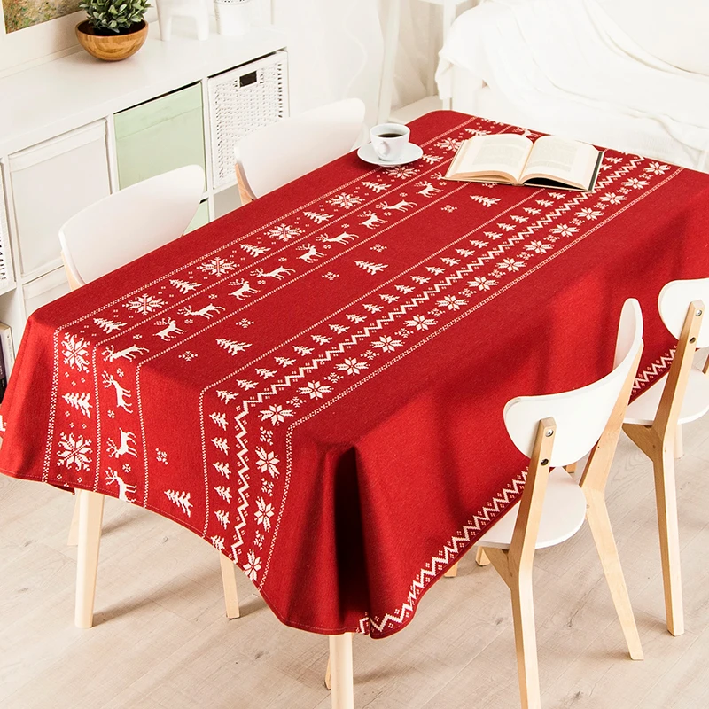 

Christmas Table Cloth New Year Cotton and Linen Tablecloth Home Decoration Table Cover