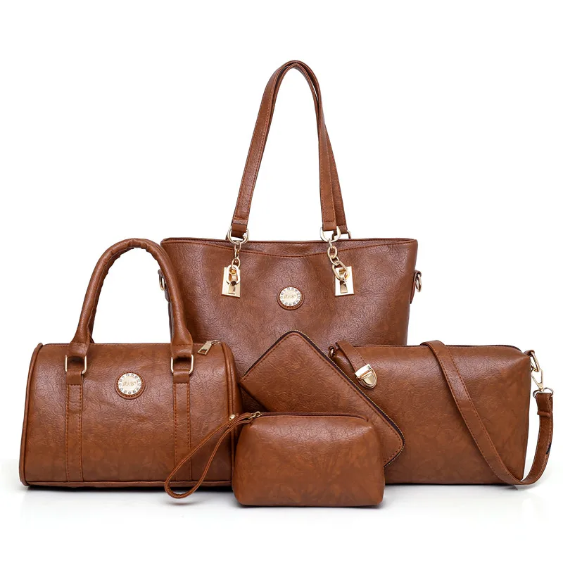 5 шт./партия, женские сумки, сумки для мам, набор из искусственной кожи, женские композитные сумки, роскошные дизайнерские женские сумки через плечо, сумочка, Bolsa Femina - Цвет: brown